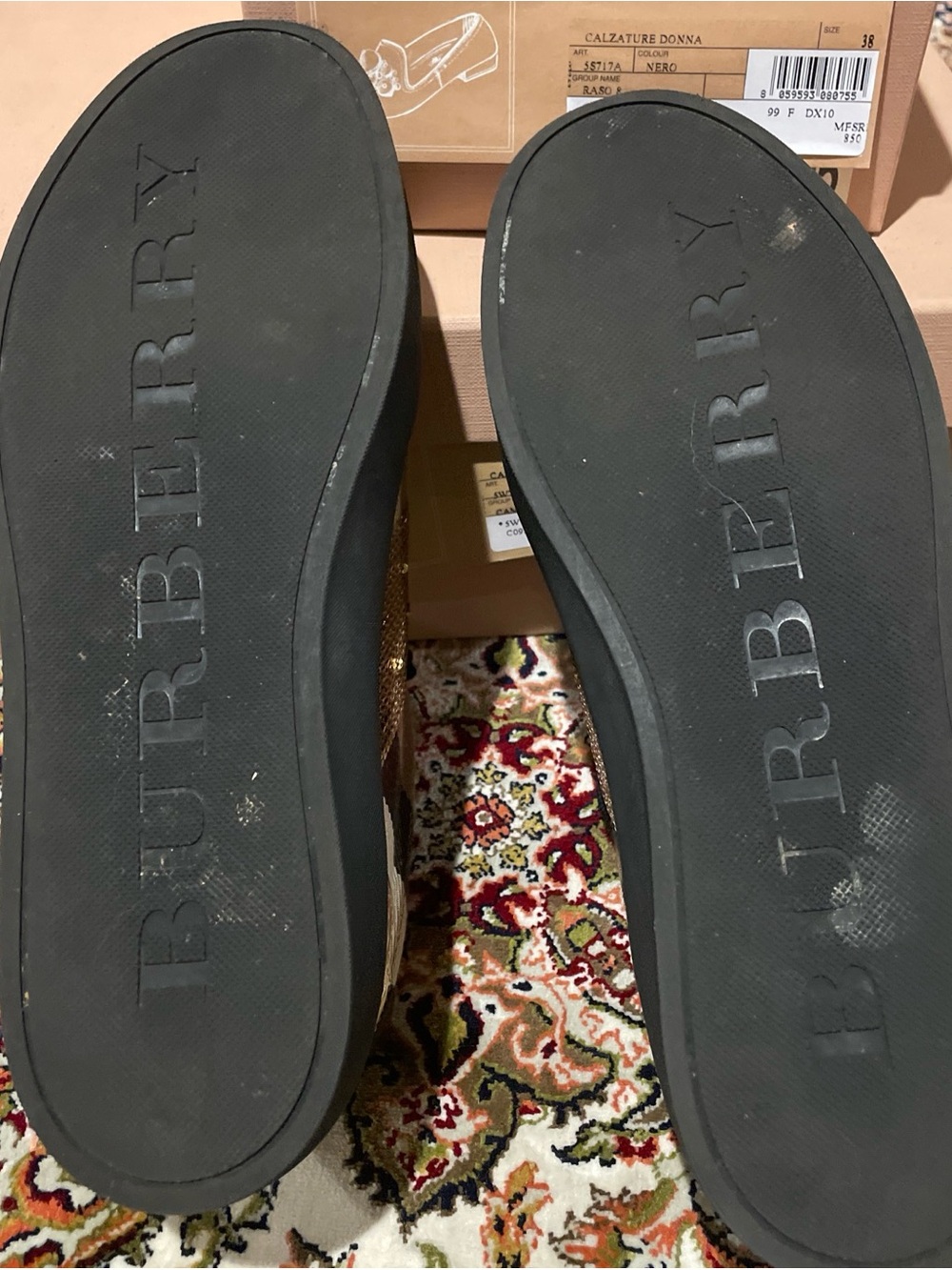 Burberry Gold Glitter Slip-On Sneakers with Black Soles